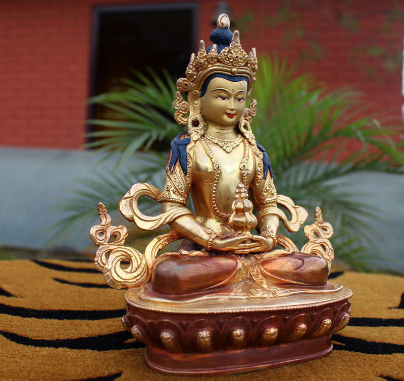 Partly Gold Plated Aparmita Buddha Statue-Copper 8" Buddha Statue SSST297 - nepacrafts