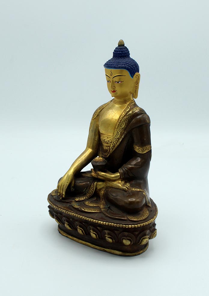 Gold Plated Copper Shakyamuni Buddha Statue 8 Inch