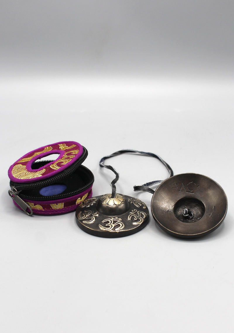 Om Engraved Black Musical Tingsha Cymbals - nepacrafts