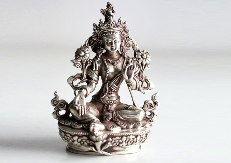 Silver Sterling Green Tara Statue, 9cm MST369 - nepacrafts