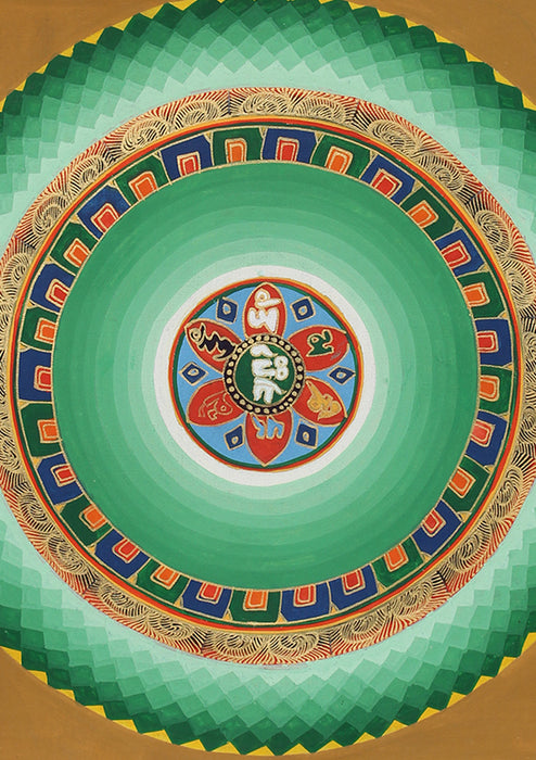 Green Cosmos Om Mandala Hand Painted Thangka