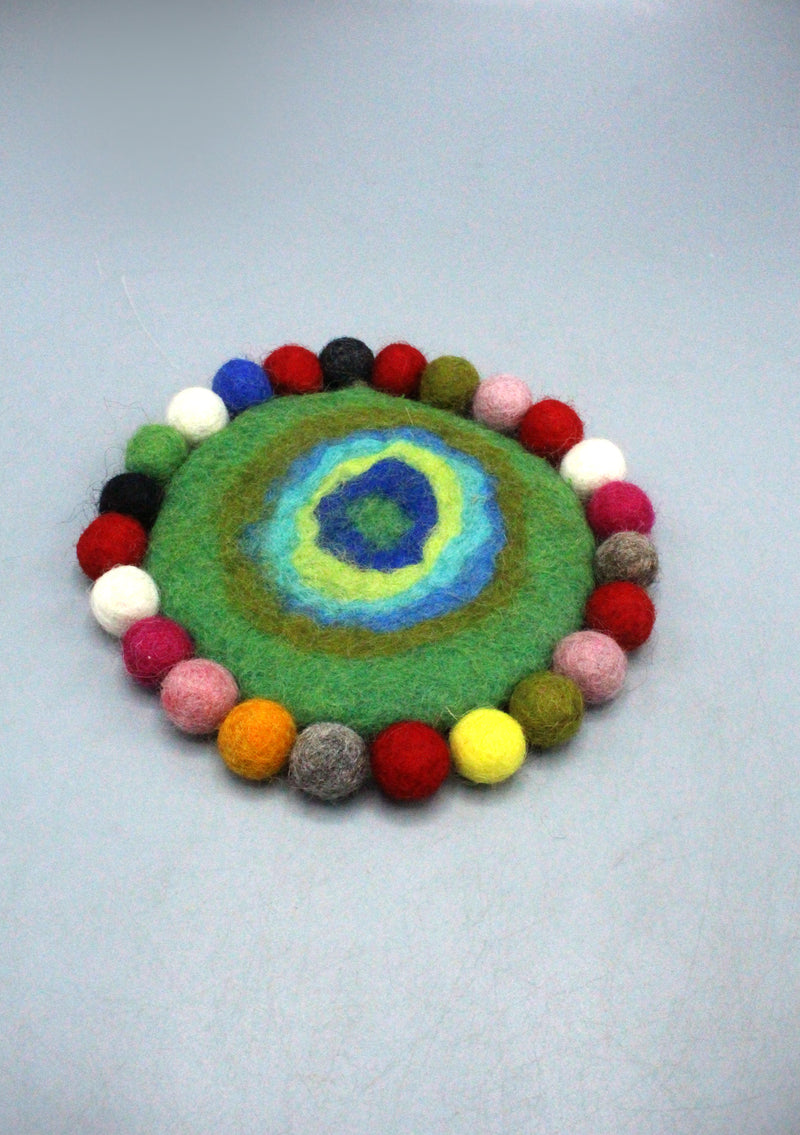 Baby Blue Multicolor Felt Round Tea Coaster