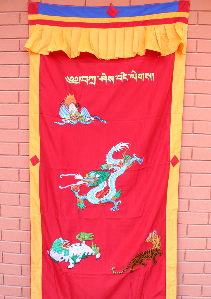 Dragon Embroidered Silk Door Curtain Wall Hanging - nepacrafts