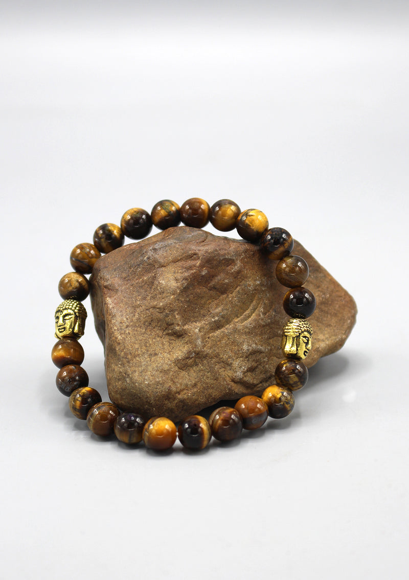 Tigers Eyes Stone Bracelet with Buddha Head Spacer