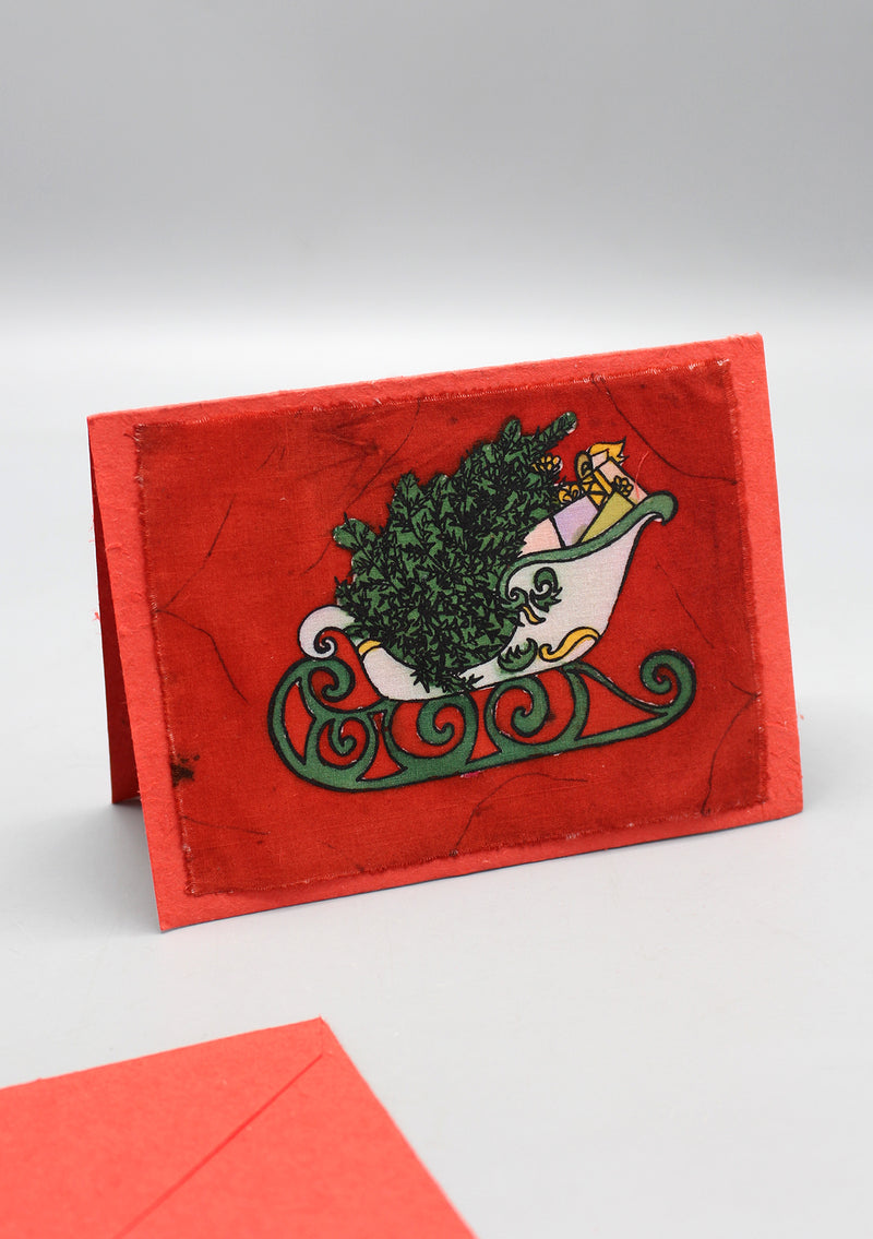 Fair Trade Batik Santa Claus Sleigh Greetings Card