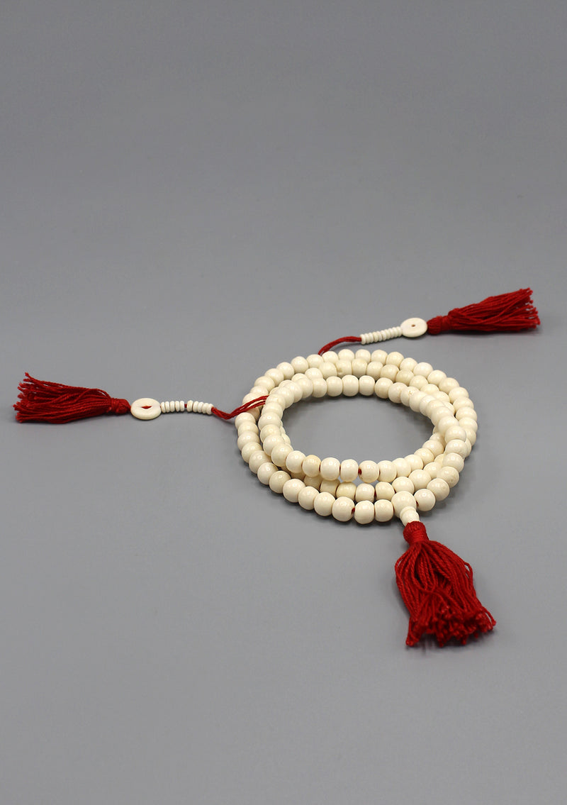 White Bone Beads Prayer Mala with Counter