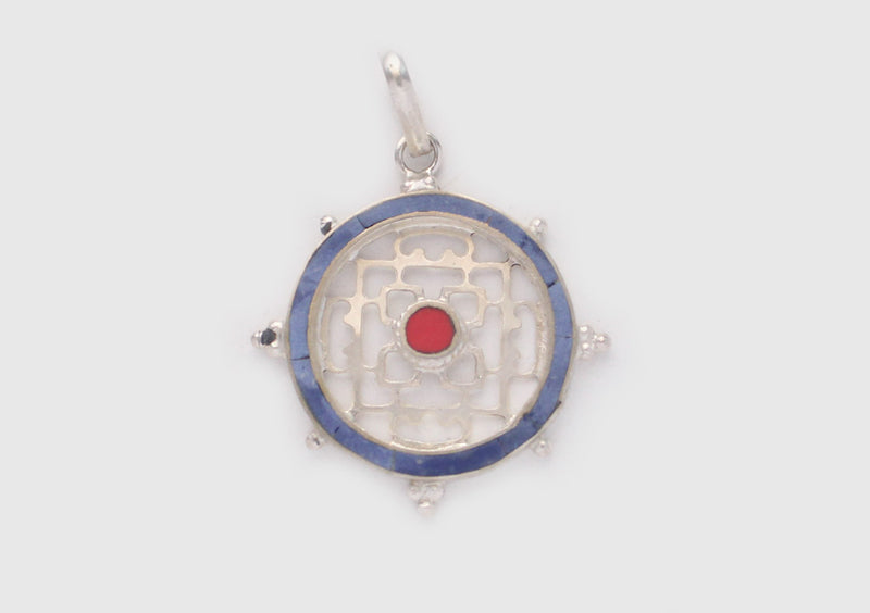 Mandala Jali Design Inlaid White Metal Pendant - nepacrafts
