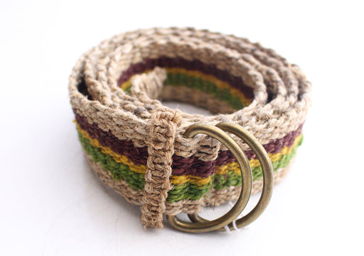 Green, Yellow and Purple Striped Hand Woven Unisex Hemp Belt - nepacrafts