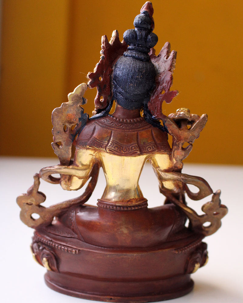PARTLY GOLD PLATED GREEN TARA STATUE 6" WITH LOTUS - nepacrafts