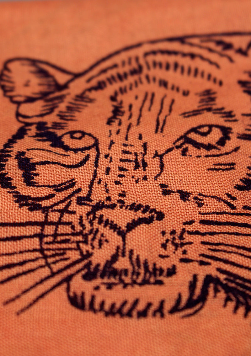 Pure Cotton Wildlife  Tiger Printed Orange Shawl with Furka