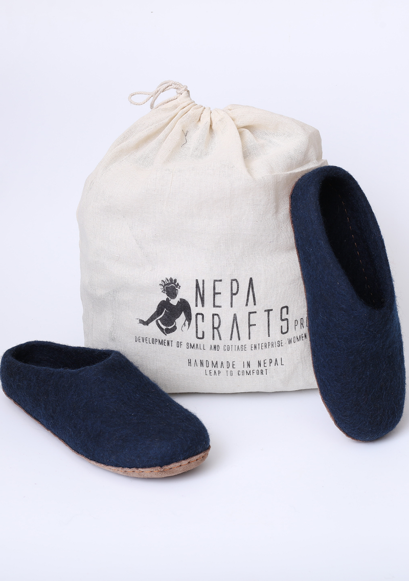 Handmade Dark Blue Premium Classic Felt Slippers