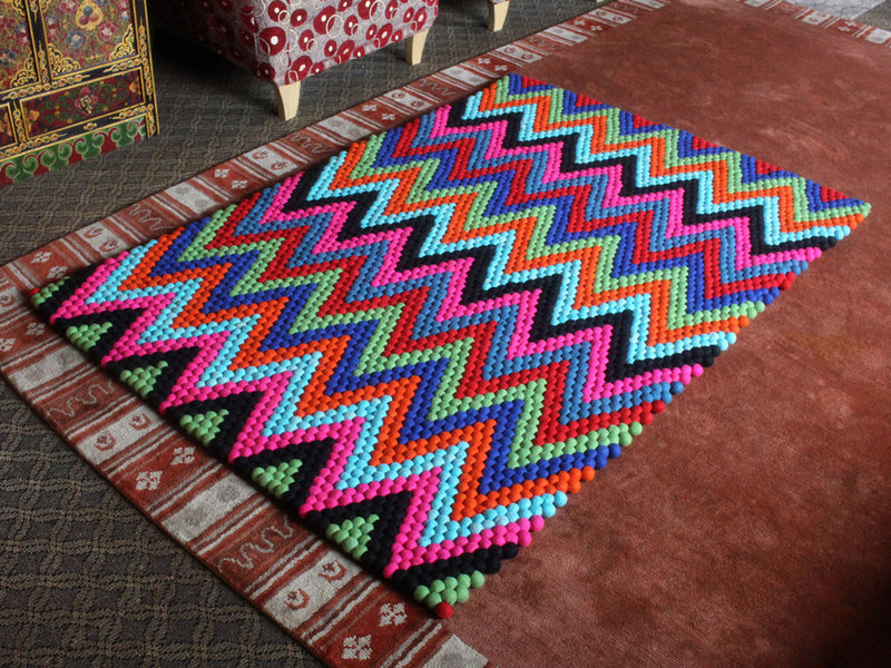 Colorful Felt Floor Carpet- Pattern Felt Rugs made of Felt Balls FR035 - nepacrafts