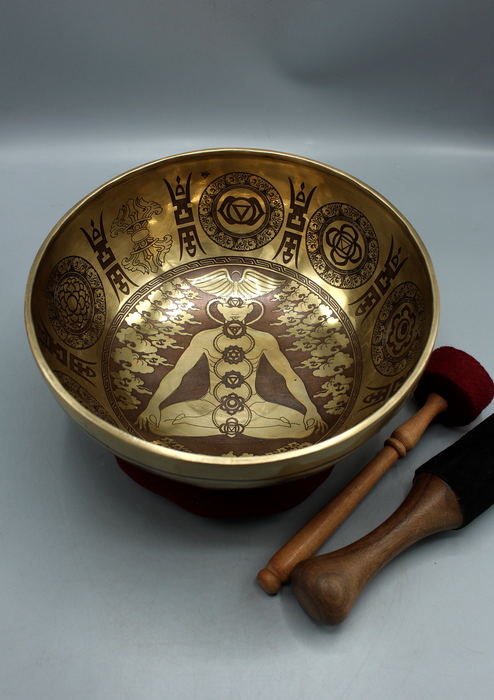 Seven Chakra Carved Meditation Tibetan Singing Bowl