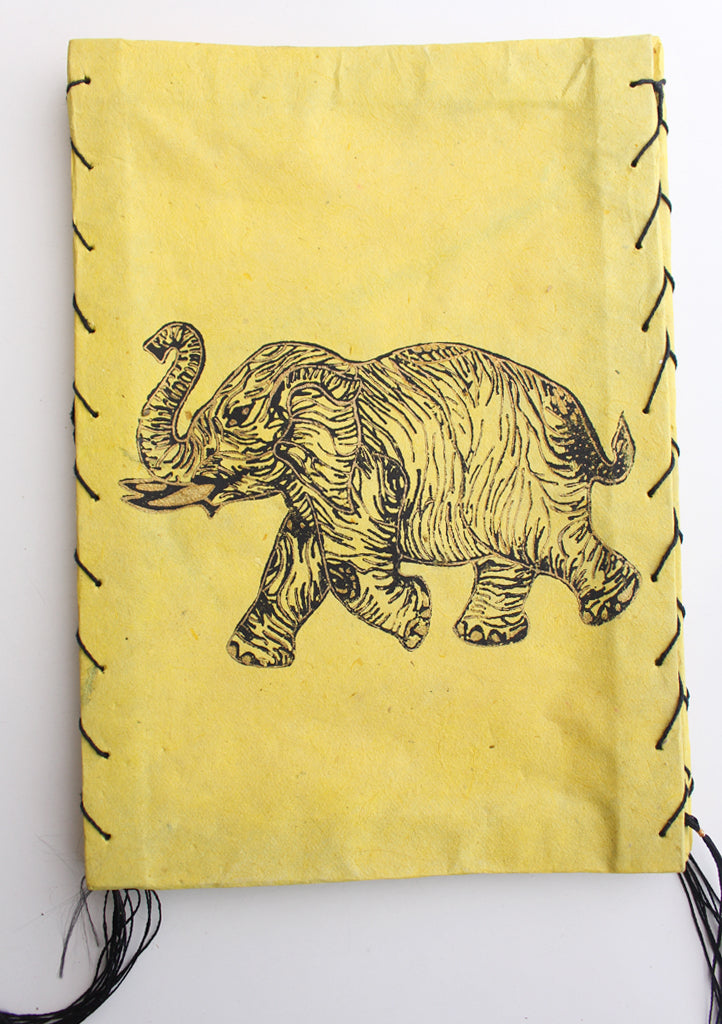 Elephant Printed Yellow Lokta Paper Ceiling Hanging Lamp Shade - nepacrafts