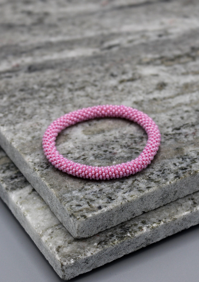 Gorgeous Pink Glass Beads Roll on Bracelet - nepacrafts