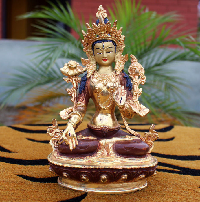 Partly Gold Plated Magical White Tara Statue 8" High SSST036 - nepacrafts
