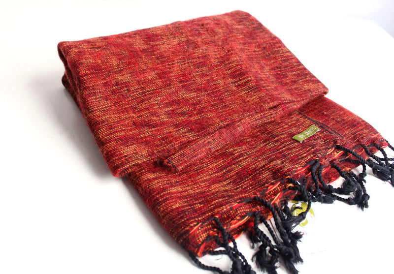 Maroon Orange Mix Plain Himalayan Woolen Shawl - nepacrafts