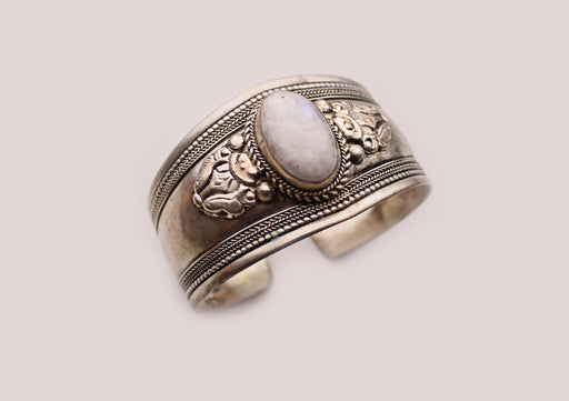 Moon Stone Inlaid White Metal Bracelet - nepacrafts