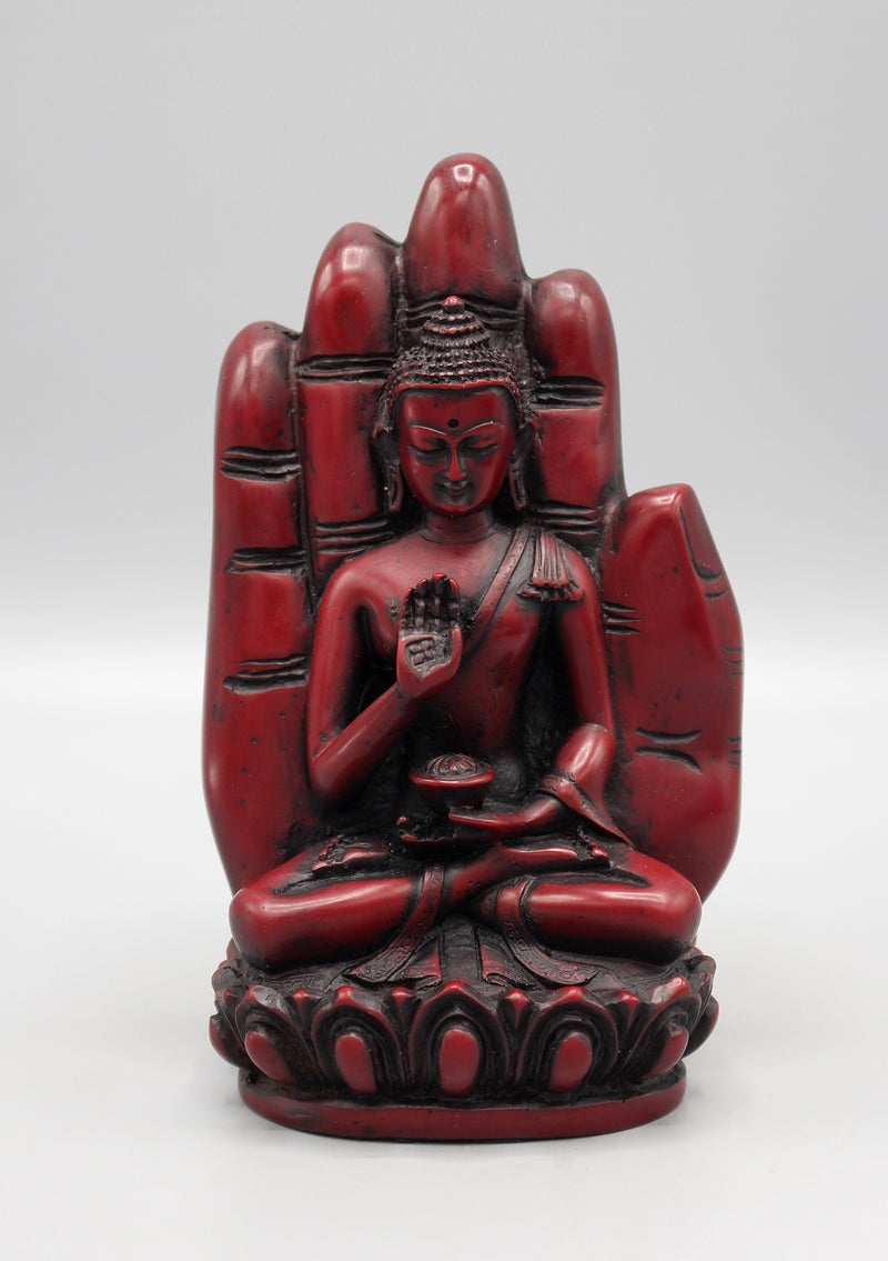 Blessing Palm  Maroon Buddha Resin Statue - nepacrafts