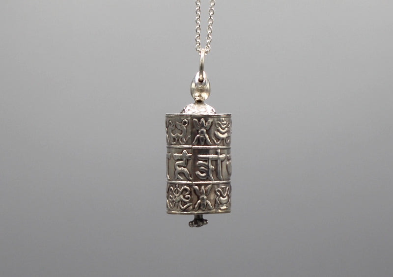 Om Mani Prayer Wheel Sterling Silver Pendant - nepacrafts