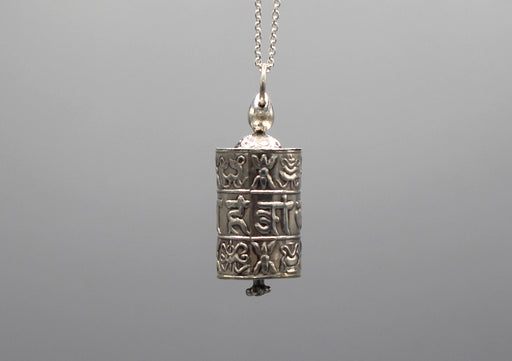 Om Mani Prayer Wheel Sterling Silver Pendant - nepacrafts