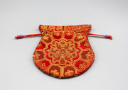 Brocade Red Flower Drawstring Mala Bag - nepacrafts