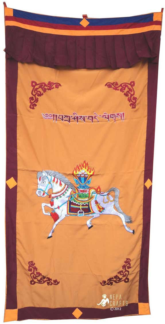 Tibetan Spun Silk Windhorse Door Curtain - nepacrafts