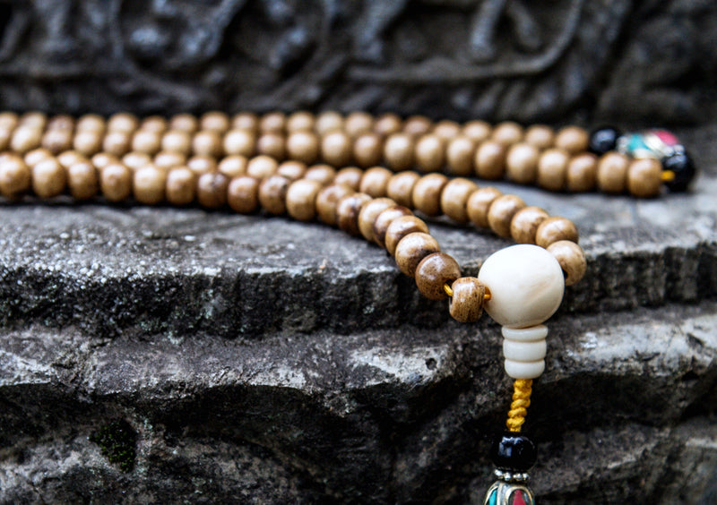 Traditional Bone Prayer Malas with Conch Guru Beads - nepacrafts