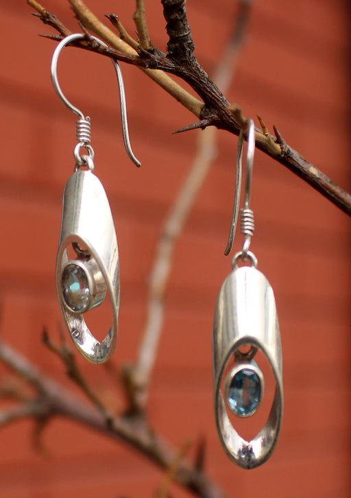 Classic Aqua Marine inlaid Silver Sterling Drop Earrings - nepacrafts