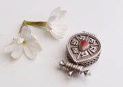 Love Shaped Hand Carved Silver Sterling Filigree Pendant with Adorning Coral - nepacrafts