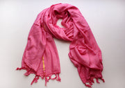 Elegant Pink Plain Jari Cotton Scarf with Golden Lining - nepacrafts