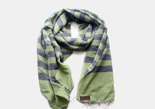 Soft and Silky Dark Blue Stripe Green Color Water Pashmina Shawl - nepacrafts