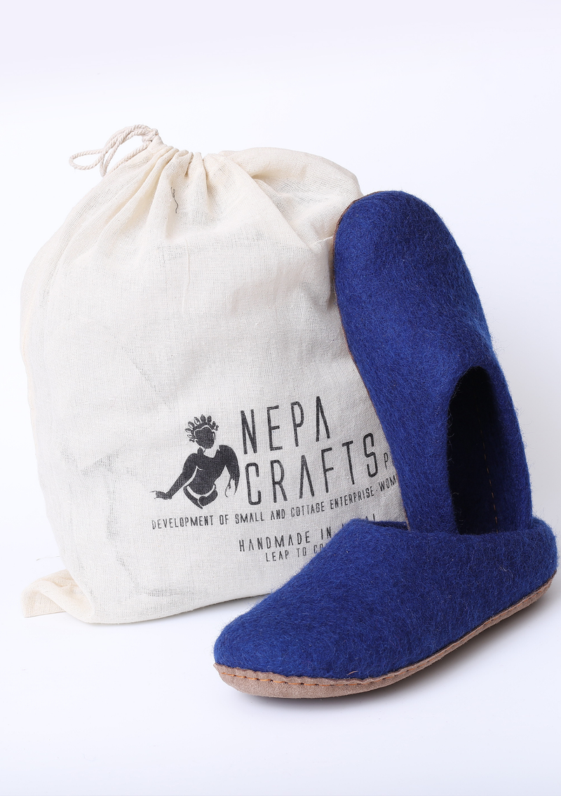 Handmade Steel Blue Classic Felt Slippers