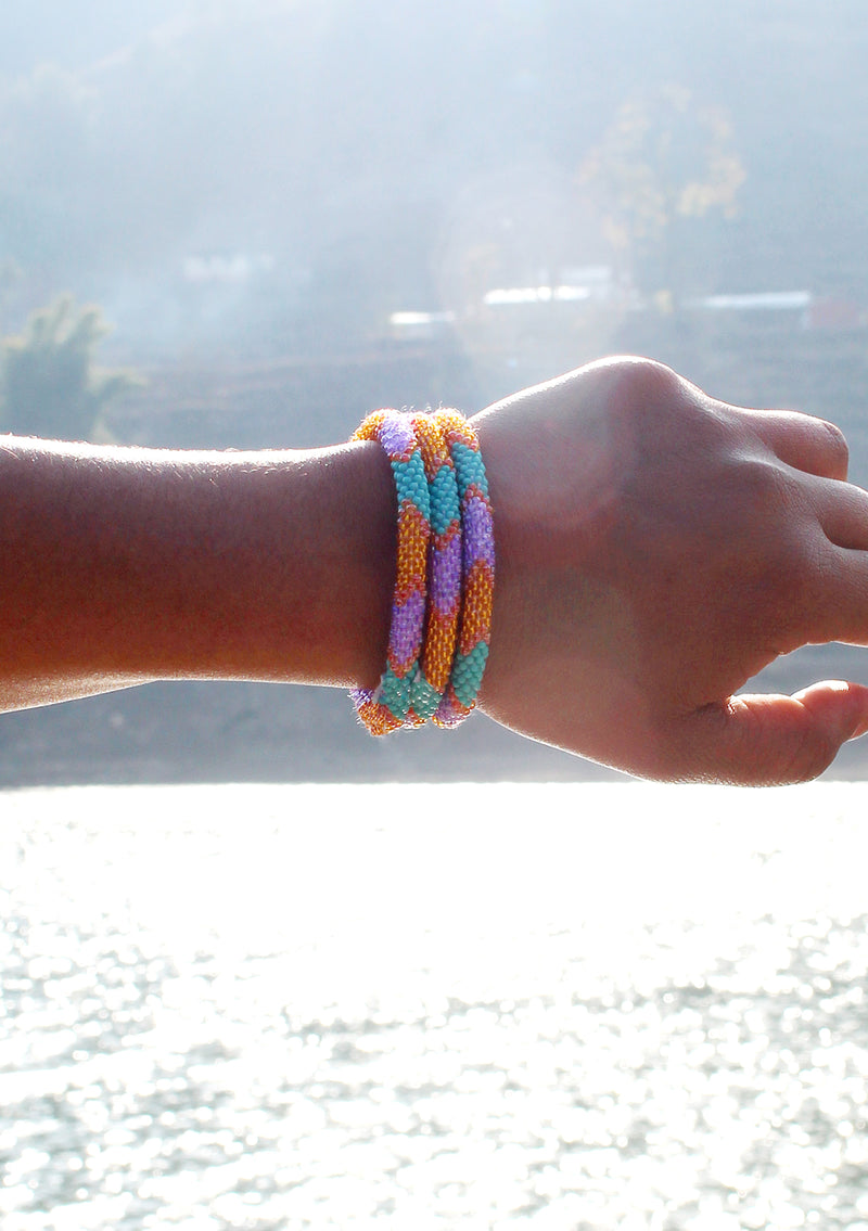 Shiny Yellow & Mixed Beads Nepalese Roll on Bracelet