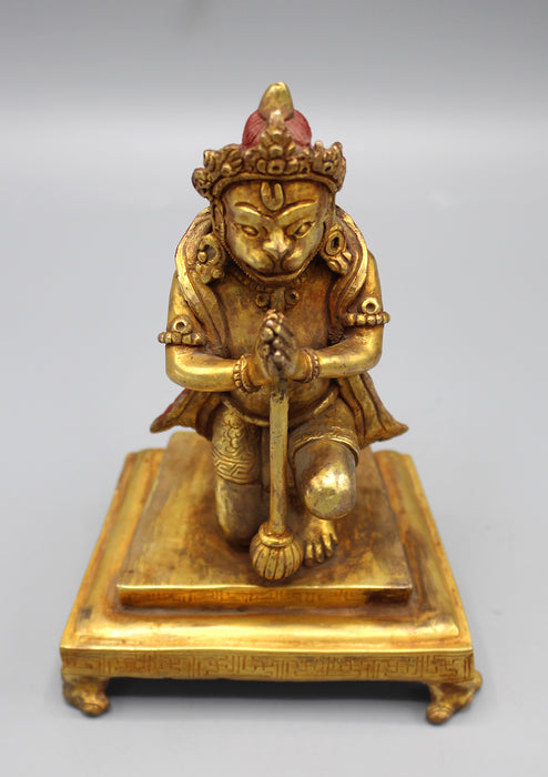 Gold Plated Kneeling Hanuman Statue - nepacrafts