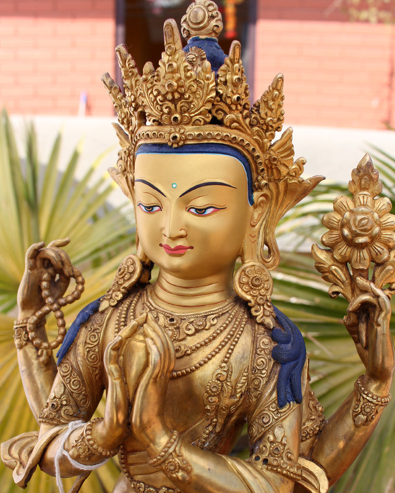 Fully Carved Masterpiece Chenrezig Statue 13" High SST148 - nepacrafts