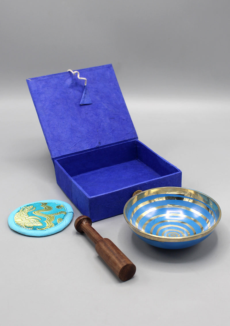 Swirl Painted Singing Bowl Set in a Lokta Gift Box