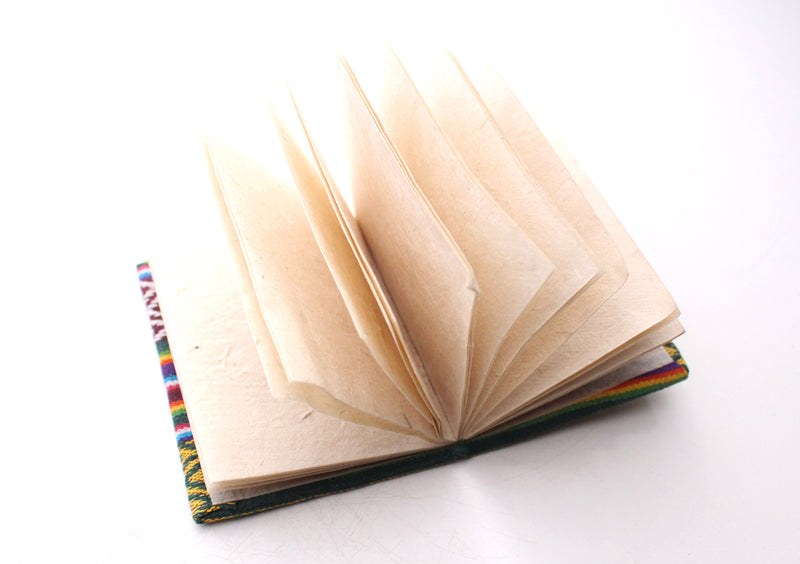 Eco Friendly Lokta Paper Blank Travel Journal with Bhutanese Fabric Hard Cover - nepacrafts