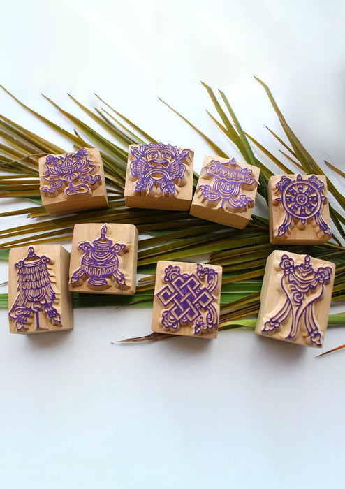 Set of Eight Auspicious Symbols Wooden Stamps