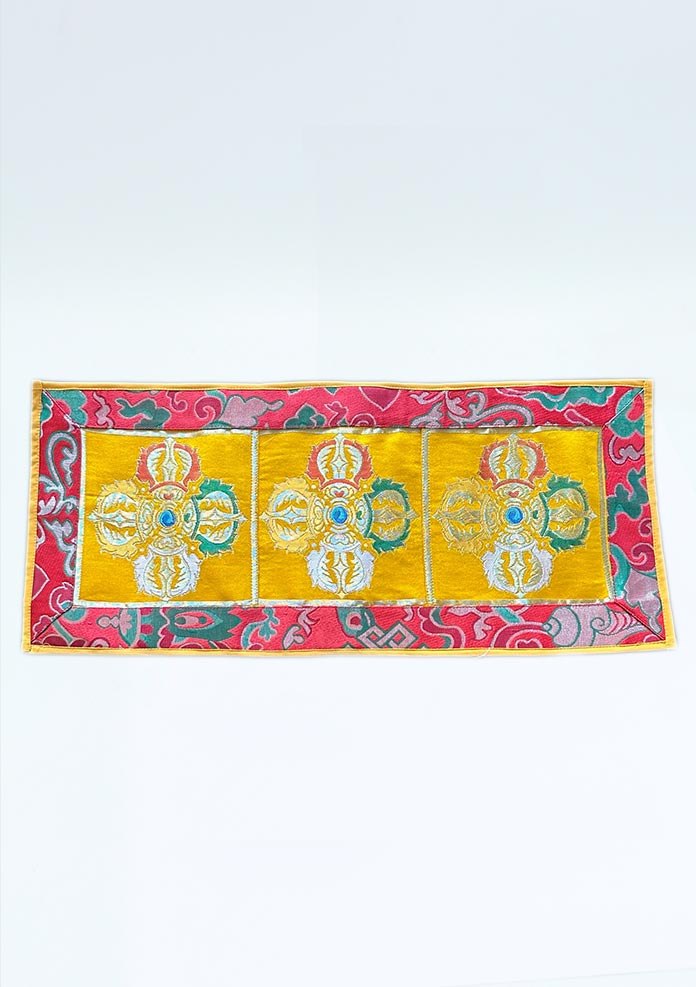 Double Dorje Yellow Altar Cloth with Red Brocade