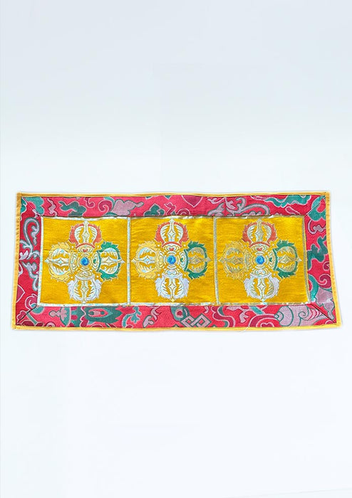 Double Dorje Yellow Altar Cloth wih Red Brocade