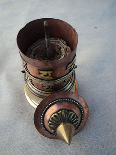 2 Line Copper Tibetan Prayer Wheel 9cm
