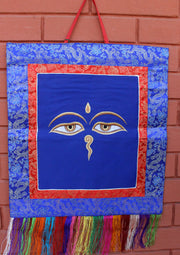 Buddha Eyes Embroidery Brocade Framed Wall Hanging - nepacrafts