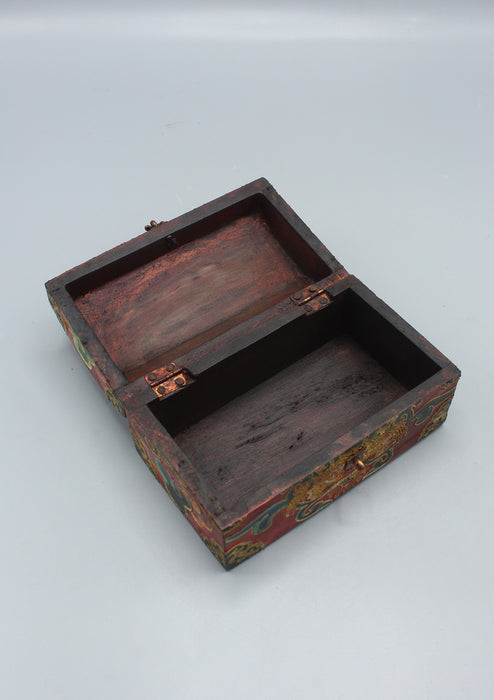 Handcrafted Painted Lotus Flower Tibetan Wooden Treasure Box