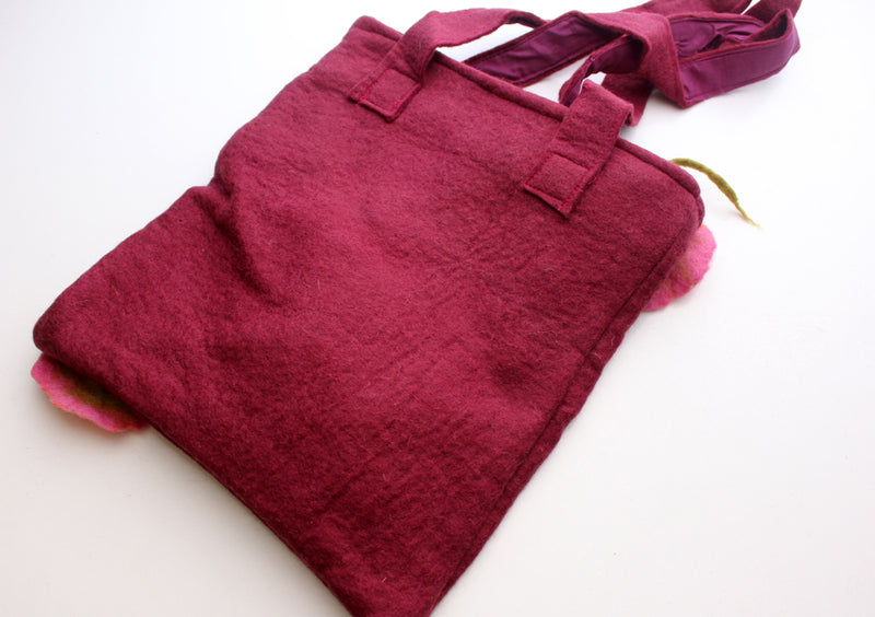 Pink Flower Adorned Pink Felt Tote Bag - nepacrafts