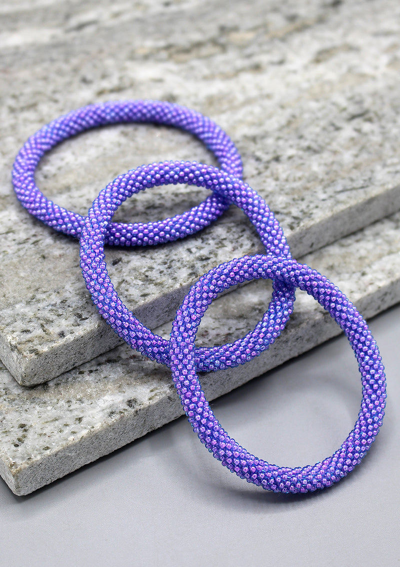 Shiny Purple Color Glass Beads Bracelet