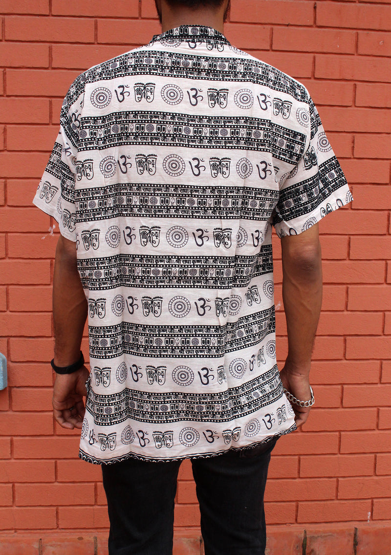 White Cotton Om Prayer Shirt/ Yoga shirt with religious symbols