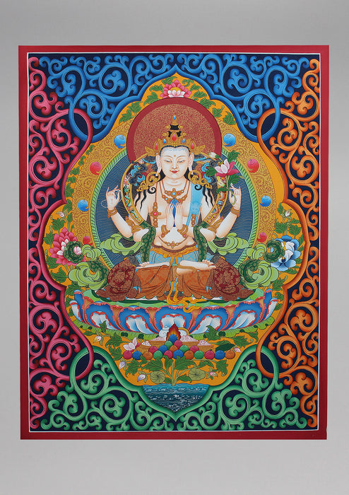 God Of Compassion Chenrezig Thangka, Buddhist Ritual Arts
