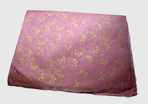 Handmade Light Pink with Golden Flower Printed Gift Wrapping Lokta Paper Sheet - nepacrafts