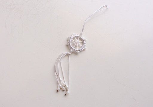 Beautiful Dharmachakra Car Hanging Amulet Decorated with Glass Beads - nepacrafts